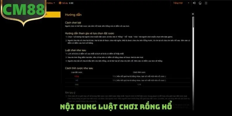 Nội dung luật chơi rồng hổ